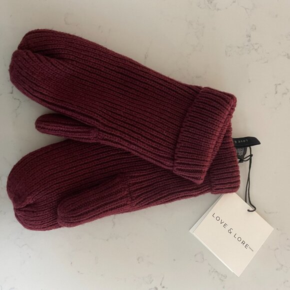 Indigo Love & Lore Outdoor Fleece Lined Knit Mittens Bordeaux Burg Sz OS NWT - Picture 3 of 12